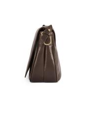 Brown leather women's messenger bag TORES-1253-1I(W26), side product view on white background.