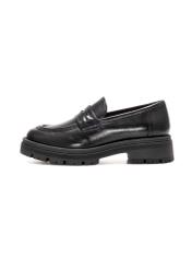 Women's leather moccasins in black BUTYD-1187-99(Z25), side view of the product on a white background.