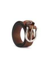 Brown leather women's belt PASDS-0274B-88(Z25), product view rolled up on white background.