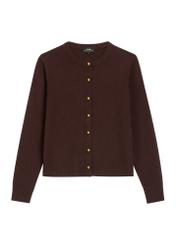 Brown women's wool cardigan KARDT-0058-1I(Z26) - front product view, on white background.