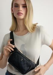 Women's black monogram waist bag TOREC-1192-9P(W26) - front view of the product, on a model, against a light background. Half of the silhouette visible.