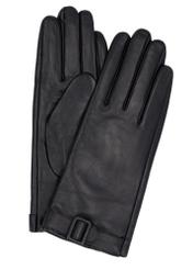 Black women's leather gloves REKDS-0104-99(Z26), front product view on white background.