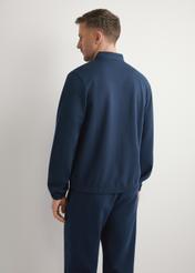 Navy blue men's zip-up sweatshirt BLZMT-0072-7E(W26), back view of the product on the model. Half of the silhouette visible.
