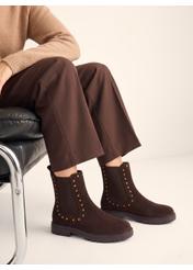 Dark brown suede women's Chelsea boots BUTYD-1277-1I(Z26)