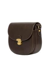 Small semi-circular brown women's messenger bag TOREC-1390-1H(Z26), diagonal product view on a white background.
