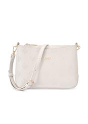Cream women's handbag with monogram TOREC-1159-0B(W26), front product view on white background.