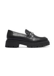 Women's black leather moccasins BUTYD-1190-99(Z26), side product view on white background.