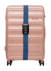 Navy blue luggage belt AW-011-004-7D(W26), front product view on the suitcase.