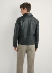 Men's black leather jacket KURMS-0363-99(W26), product view from the back on the model. Half of the silhouette visible.