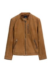 Men's dark beige suede jacket KURMS-0398-1C(W26), front product view on white background.