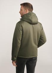 Men's khaki jacket KURMT-0386-54(Z25) - product view from the back on a model on a white background. Knee-length silhouette visible.