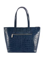 Women's navy blue leather shopper bag TORES-0939 F-7D(W26) - product view from the back, on a white background.