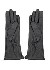 Long brown leather women's gloves REKDS-0082A-89(Z25), product view from the back on a white background.