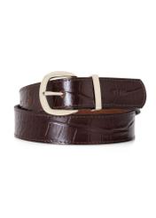 Brown croco leather women's belt PASDS-0322-1I(W26), front product view on white background.