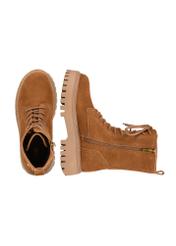 Brown leather women's ankle boots BUTYD-1004-88(Z25), product view from the top and side on a white background.