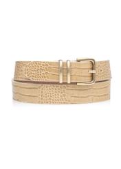 Beige leather women's belt PASDS-0341-1A(W26), front product view on white background.