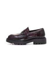 Burgundy women's croco moccasins BUTYD-1189-90(Z25), side view of the product on a white background.