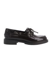 Women's dark brown leather moccasins BUTYD-1313-1I(Z26), side view of the product on a white background.