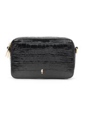 Small black leather croco handbag TORES-1231-9G(W26) - front product view, on white background.