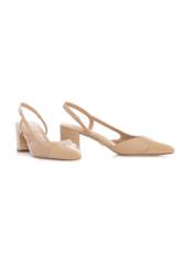 Beige leather pumps with open heel BUTYD-1173-1B(W26), diagonal product view on white background.