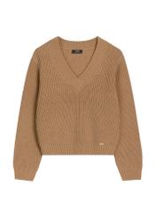 Camel women's sweater SWEDT-0162-1D(Z26), product photo from the front on a light background.