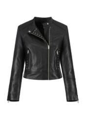 Women's leather jacket with decorative rivets KURDS-0416-1276(W23)-05