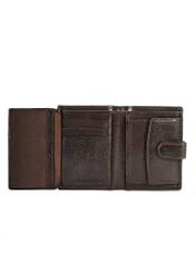 Brown leather small men's wallet PORMS-0653-89(W25) - product view from above on white background.