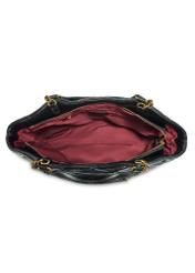 Black quilted women's handbag TOREC-1057-99(Z25), product view from the inside on a white background.