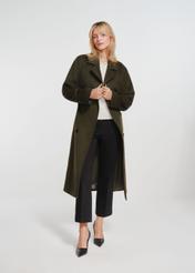 Long olive women's wool coat PLADT-0058-57(Z24)-03