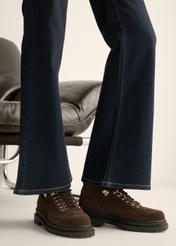 Women's dark brown suede ankle boots BUTYD-1354-1I(Z26), side view of the product on the model's feet, on a light background.