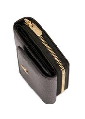 Black leather women's wallet with RFID protection PORES-0825RFID-99(Z25), close-up of product detail, view on white background.