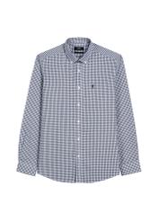 Men's navy blue checkered cotton shirt KOSMT-0277-7E(W26), front product view on white background.