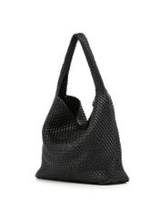 Black woven shopper bag TOREC-1148-99(W26) - diagonal product view, on a white background.