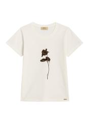 Cream women's t-shirt with print TSHDT-0166-0B(Z26) - front product view, on a white background.