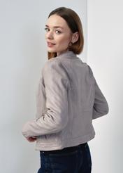 Lilac leather jacket with stitching for women KURDS-0504-1518(W24)-03