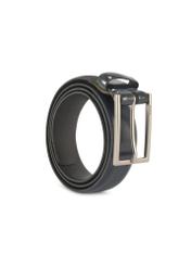 Navy blue men's leather belt PASMS-0256-69(Z25), diagonal product view on white background.
