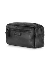 Black leather men's cosmetic bag TORMS-0422A-99(Z25) - diagonal product view on white background.