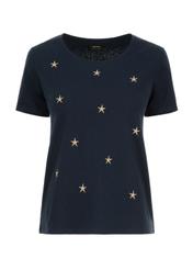Women's navy blue T-shirt with applique TSHDT-0103-69(Z22)-04