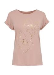 Pink Women's T-shirt with floral print TSHDT-0107-34(W23)-04