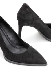 Black suede women's high heels BUTYD-1217-99(Z25), close-up of the product on a white background.