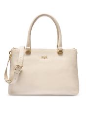 Cream leather women's shopper handbag TORES-1204-0B(W26), front product view on white background.