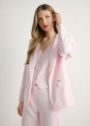 Women's pink blazer ZAKDT-0031A-5A(W26), front view of the product on the model. Half of the silhouette visible.