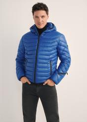 Men's blue jacket KURMT-0380-61(Z25), front view of the product on the model. Half of the silhouette visible.