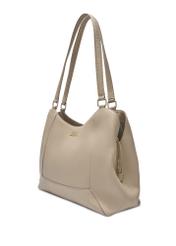 Beige leather women's shopper bag TORES-1264-1B(W26), diagonal product view on white background.
