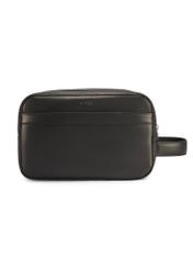 Black leather men's cosmetic bag TORMS-0473-99(Z25), front product view on white background.