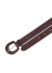 Brown leather women's belt PASDS-0356-1I(Z26), product view from above on white background.