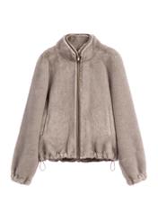 Women's short gray fur coat FUTDP-0083-9B(Z26) - front product view, on white background.