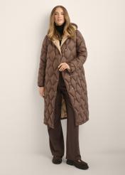 Dark brown women's quilted jacket KURDT-0685-1I(Z26), front view of the product on a model. Full body visible.