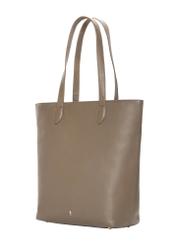 Cool beige leather shopper bag TORES-1312-1K(Z26). Side view, diagonal, on a white background.