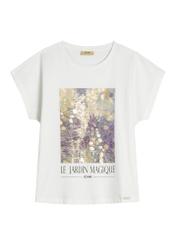 Cream women's T-shirt with print TSHDT-0160-0B(W26)